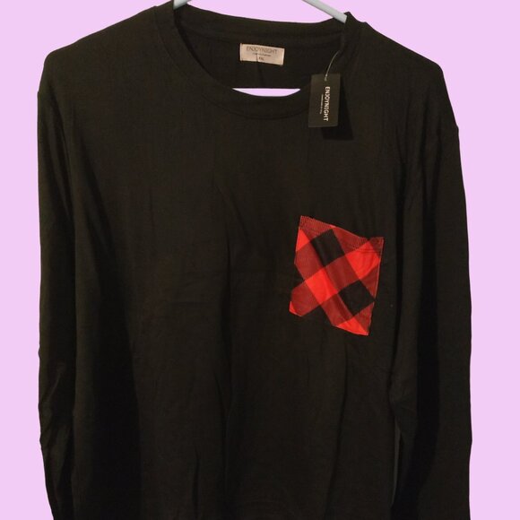 Long Sleeve Two Piece Pajamas Set - Black Shirt and Plaid Pants with Pockets - Picture 7 of 11